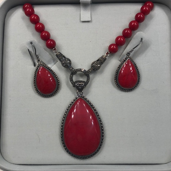 Stauer- Fire coral necklace and earring set - Picture 6 of 8